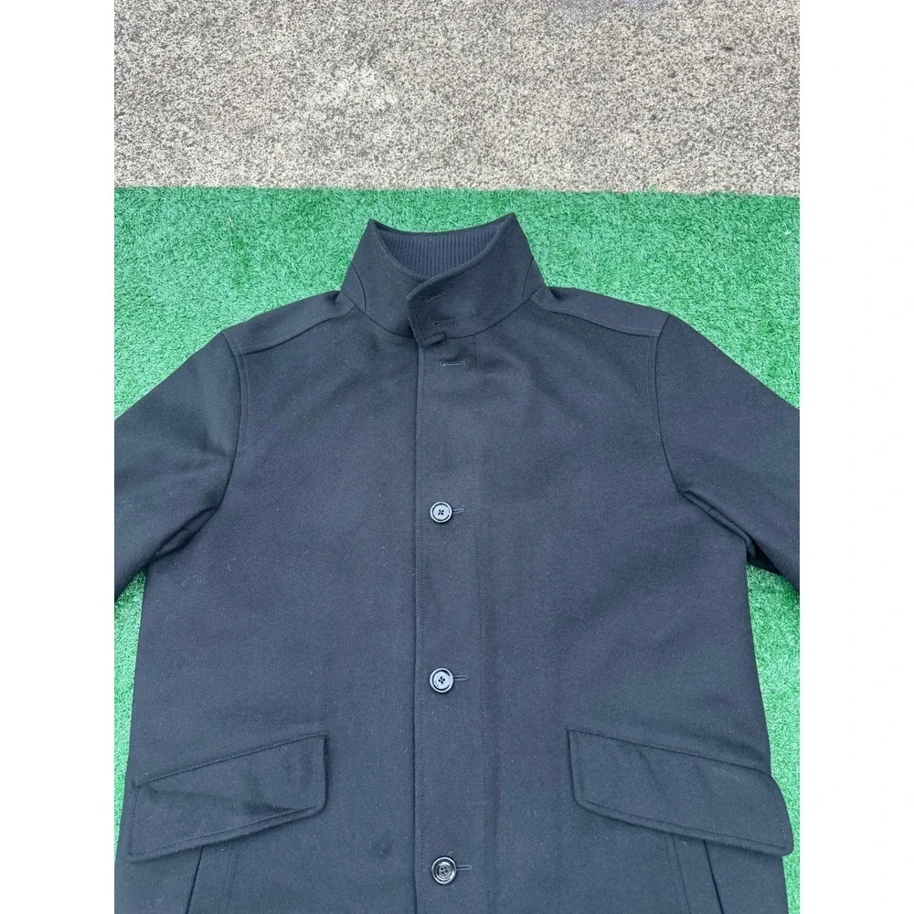 Hugo Boss Mens Black Wool Blend Stand Collar Car Coat Jacket Made in Ukraine